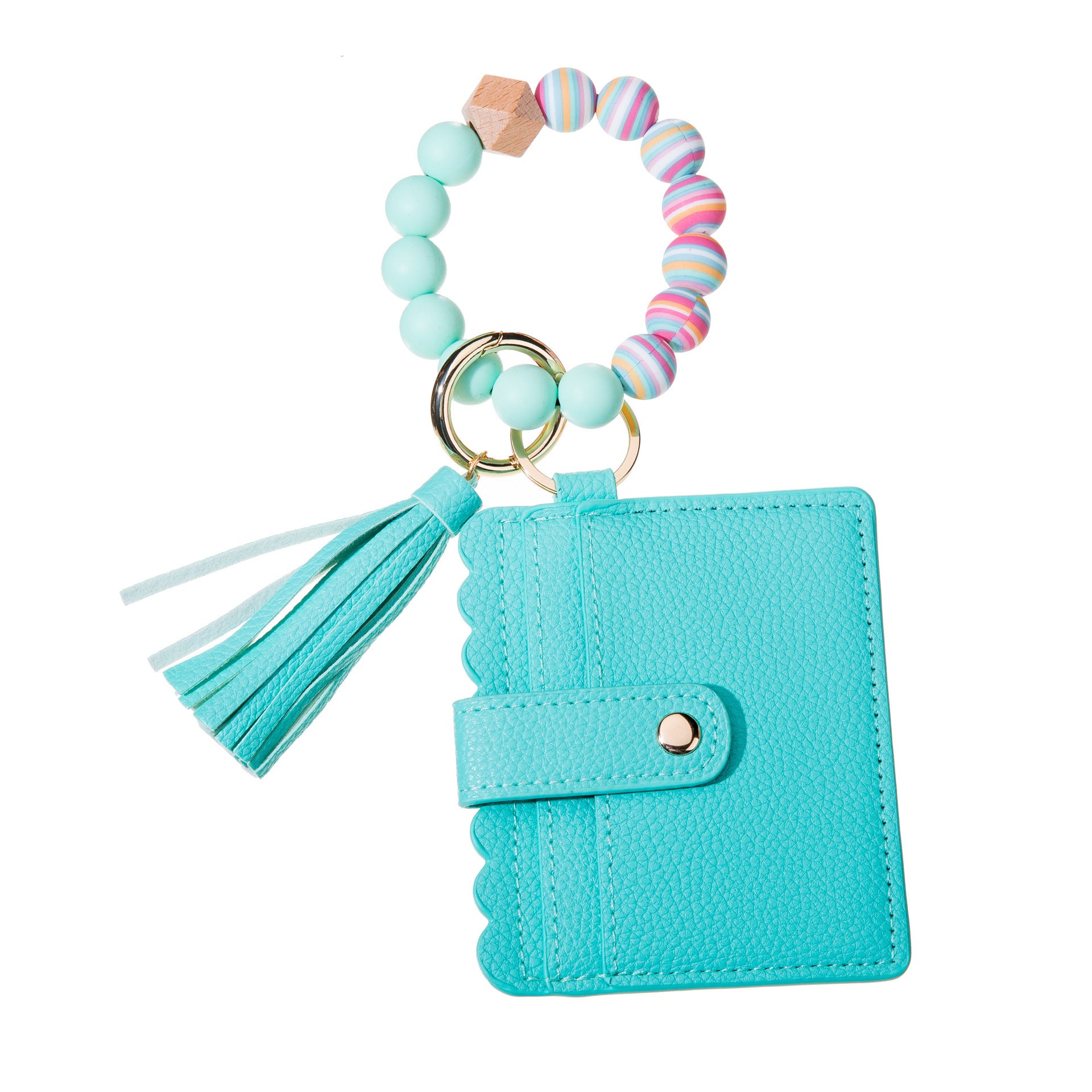 Wholesale Card Holder Colorful Silicone Beaded Wrist Keychain